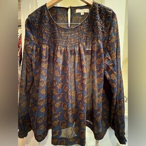 LOFT Blue and Gold Floral Blouse